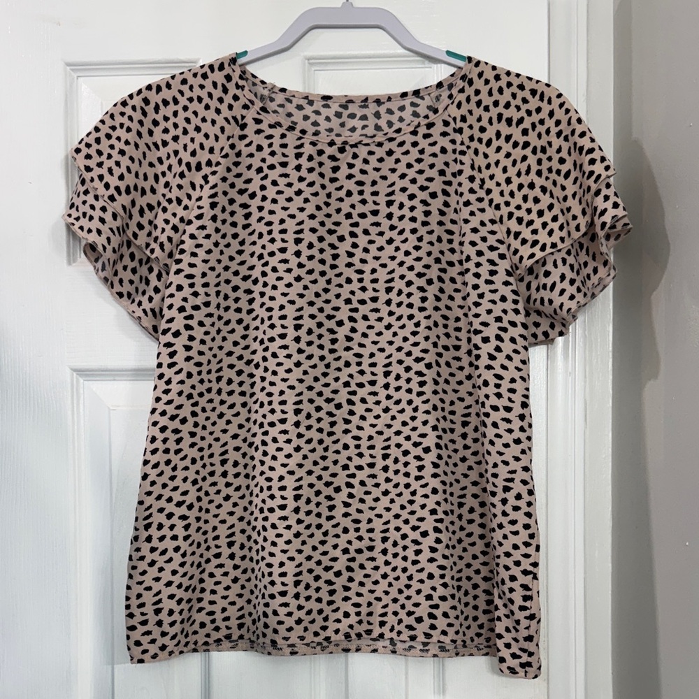 SHEIN Breezaya Dalmatian Print Butterfly Sleeve Blouse